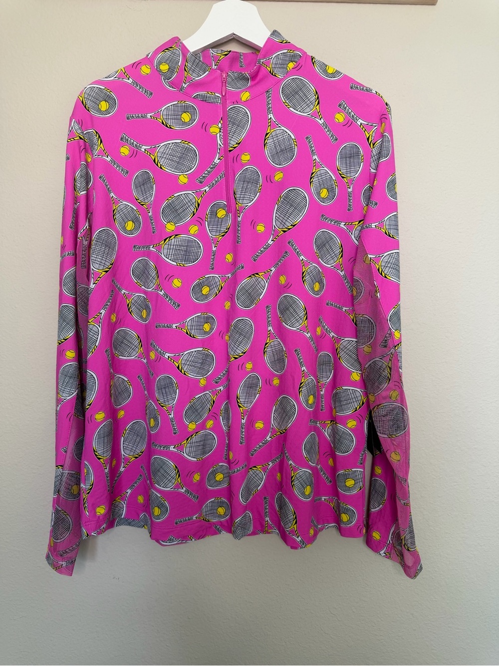 IBKUL Zip Mock Neck long sleeve Venus Hot Pink Tennis